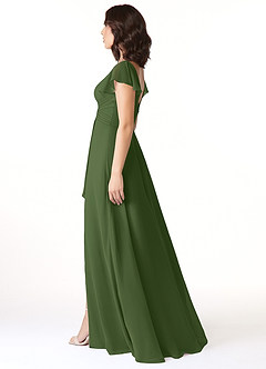 Azazie Omari Robes de demoiselle d'honneur Robe Trapèze en Mousseline de soie Olive image3