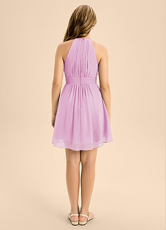 Azazie Bonnie Junior Candy Pink A-Line Pleated Chiffon Dress image2