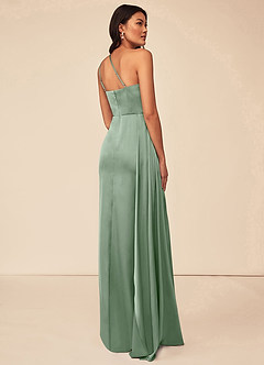 Azazie Maron Bridesmaid Dresses Matcha A-Line One Shoulder Stretch Satin Dress image4