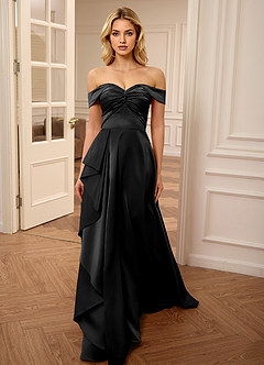 Juliedy Black Satin A-line Off-the-Shoulder Prom Dress image6