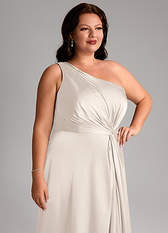Azazie Brooke Bridesmaid Dresses White Alabaster A-Line One Shoulder Stretch Satin Dress image14