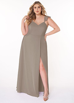 Azazie Everett Bridesmaid Dresses Taupe A-Line V-neck Ruched Chiffon Dress image6