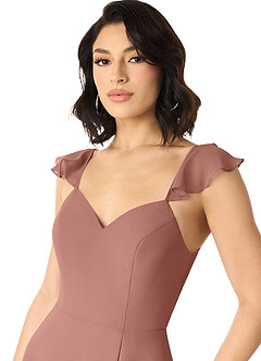 Azazie Everett Bridesmaid Dresses Cedar Rose A-Line V-neck Ruched Chiffon Dress image4