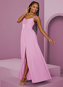 Barbie ♥ Azazie Bridesmaid Dresses Candy Pink A-Line Pleated Chiffon Dress image5