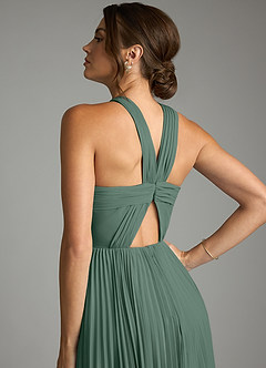 Azazie Afra Probar vestidos en casa Vestido de Borgoña de Gasa de Corte en A con Plisado image6