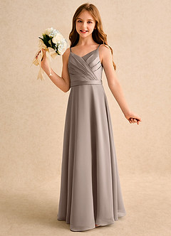 Azazie Umina Girls Formal Flower Girl Dresses Taupe A-Line Pleated Matte Satin Dress image3