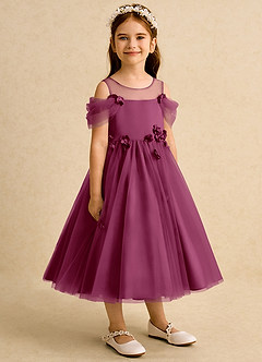 Azazie Juni Flower Girl Dresses Mulberry Ball-Gown Pleated Tulle Dress image8