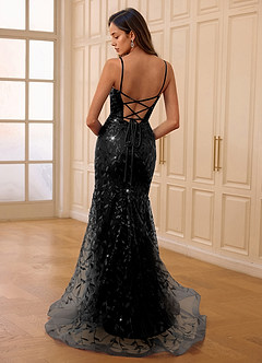 Glazia Black Floral Sequined Embroidery Mermaid Prom Dress image2