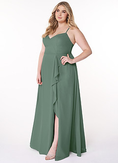 Azazie Naeem Bridesmaid Dresses Eucalyptus A-Line V-Neck Ruffle Chiffon Dress image10
