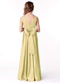 Azazie Hathaway Junior Lemon Sorbet A-Line Bow Stretch Satin Dress image1