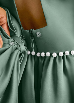 Azazie Daisies Robe Demoiselle D'honneur Fillette Robe Princesse en Mat Satiné Arc Eucalyptus image8