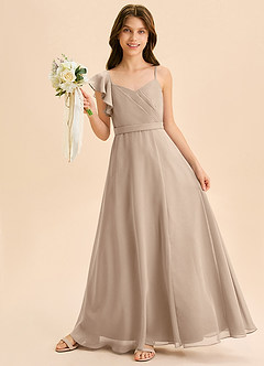 Azazie Kelsea Junior Vestido de Gris Pardo de Gasa de Corte en A con Volante image3