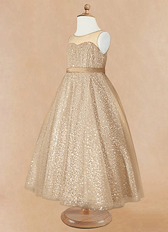 Azazie Siwa Blumenmädchenkleider A-Linie Mit Perlen Tüll Kleid Champagner image7