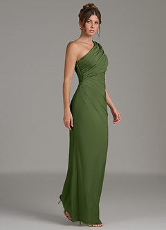 Azazie Essence Bridesmaid Dresses Olive Sheath One Shoulder Premium Stretch Jersey Dress image6