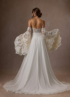 Azazie Rhya Vestidos de novia Vestido de Blanco Diamante Nude de Encaje de Corte en A con Vestidos sin tirantes image2