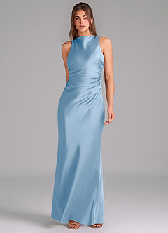 Azazie Evadne Brudtärnklänningar Klä av Tubklänning i Stretch Satin Plisserad Puderblå image3