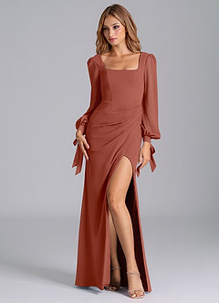 Azazie Mero Bridesmaid Dresses Auburn Mermaid Long Sleeve Chiffon Dress image4