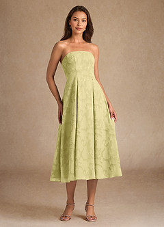 Azazie Lorain vestidos de madre de la novia Vestido de Sorbete De Limón de Devorado Floral de Corte En A con Plisado image7
