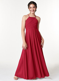 Azazie Ginger Junior Scarlet A-Line Pleated Chiffon Dress image5