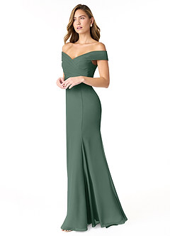 Azazie Lecia Bridesmaid Dresses Sea Moss Empire Off-The-Shoulder Pleated Chiffon Convertible Dress image3