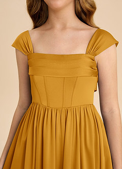 Azazie Hattie Junior Butterscotch A-Line Pleated Stretch Satin Dress image9