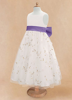 Azazie Pollie Flower Girl Dresses Ivory Tahiti A-Line Bow Tulle Dress image13