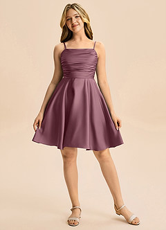 Azazie Miko Junior Amethyst A-Line Pleated Stretch Satin Dress image5