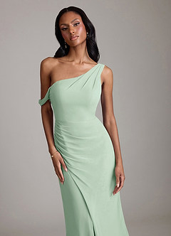 Azazie Madelyn Robes de demoiselle d'honneur Robe Sirène Convertible en Mousseline de soie Une épaule Agave image4