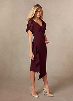 Azazie Eloise Mother of the Bride Dresses Cabernet Sheath Pleated Stretch Crepe Dress image5