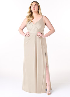 Azazie Aqua Bridesmaid Dresses White Alabaster A-Line V-Neck Pleated Stretch Satin Dress image8