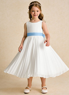 Azazie Margot Flower Girl Dresses Ivory Powder Blue A-Line Pleated Chiffon Dress image4