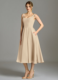 Azazie Amalie Bridesmaid Dresses Champagne A-Line Pleated Chiffon Dress image1