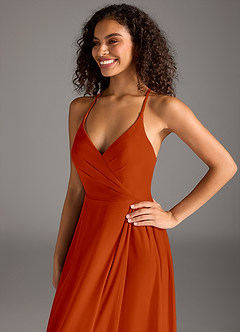 Azazie Davis Brautjungfernkleider A-Linie Plissee Gittergewebe Kleid Paprika image7
