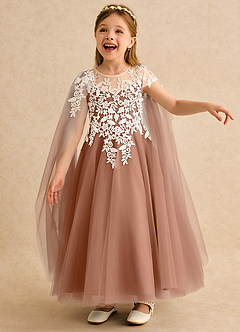 Azazie Dandelion Flower Girl Dresses Bronzer Ball-Gown Lace Dress image1