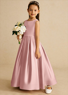 Azazie Cailee Robe Demoiselle D'honneur Fillette Robe Princesse en Mat Satiné Plissée Or Rose image2