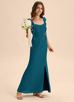 Azazie Jessamine Junior Vestido de Azul Tinta de Gasa de Corte Sirena con Escote de Corazón image4