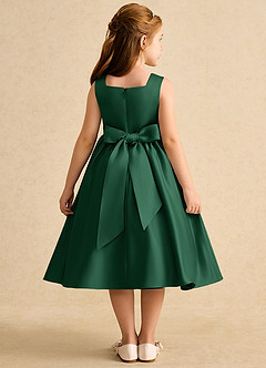 Azazie Peaches Flower Girl Dresses Dark Green A-Line Bow Matte Satin Dress image2