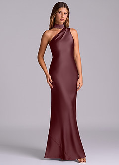 Azazie Seona Bridesmaid Dresses Sangria Mermaid One Shoulder Stretch Satin Dress image3