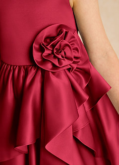 Azazie Hermia Blumenmädchenkleider A-Linie ärmellos Matte Satin Kleid Scharlachrot image6
