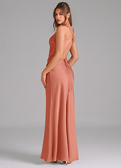 Azazie Evadne Brudtärnklänningar Klä av Tubklänning i Stretch Satin Plisserad Laxrosa image5