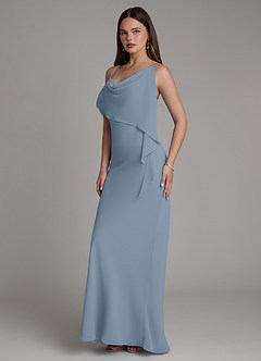 Azazie Yura Bridesmaid Dresses Dusty Blue Mermaid Off the Shoulder Chiffon Dress image5