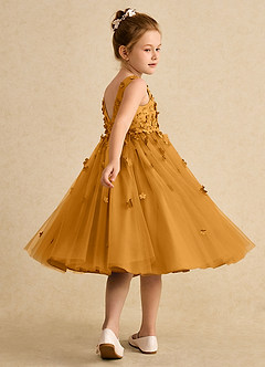 Azazie Lana Robe Demoiselle D'honneur Fillette Robe Trapèze en Mat Satiné Sans manches Caramel écossais image4