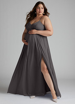 Azazie Annabelle Maternity Bridesmaid Dresses A-Line V-Neck Pleated Mesh Floor-Length Dress image7