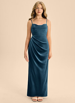Azazie Mai Junior Blue Topaz A-Line Sweetheart Neckline Velvet Dress image5