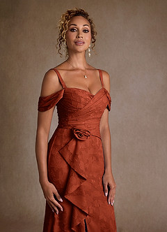 Azazie Irene Kleider für die Brautmutter A-Linie Schulterfrei Blumen-Burnout Kleid Rotbraun image7