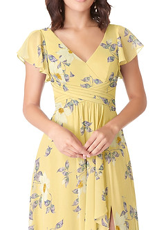 Azazie Omari Robes de demoiselle d'honneur Robe Trapèze en Mousseline de soie Sorbet Au Citron,Fleurs Du Nouvel An image5