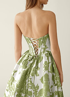 Allegra Green Floral Jacquard Wrap A-line Prom Dress image6
