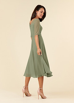 Azazie Naomi Mother of the Bride Dresses Pistachio A-Line Boatneck Pleated Chiffon Dress image4