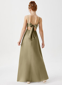 Azazie Shale Junior Robe Trapèze en Satin extensible Vert Mousse image3