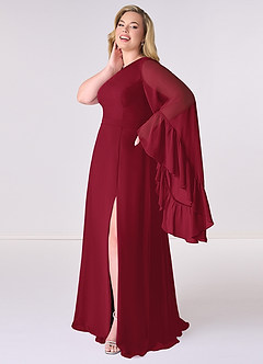 Barbie ♥ Azazie Bridesmaid Dresses Burgundy A-Line Long Sleeve Chiffon Dress image9